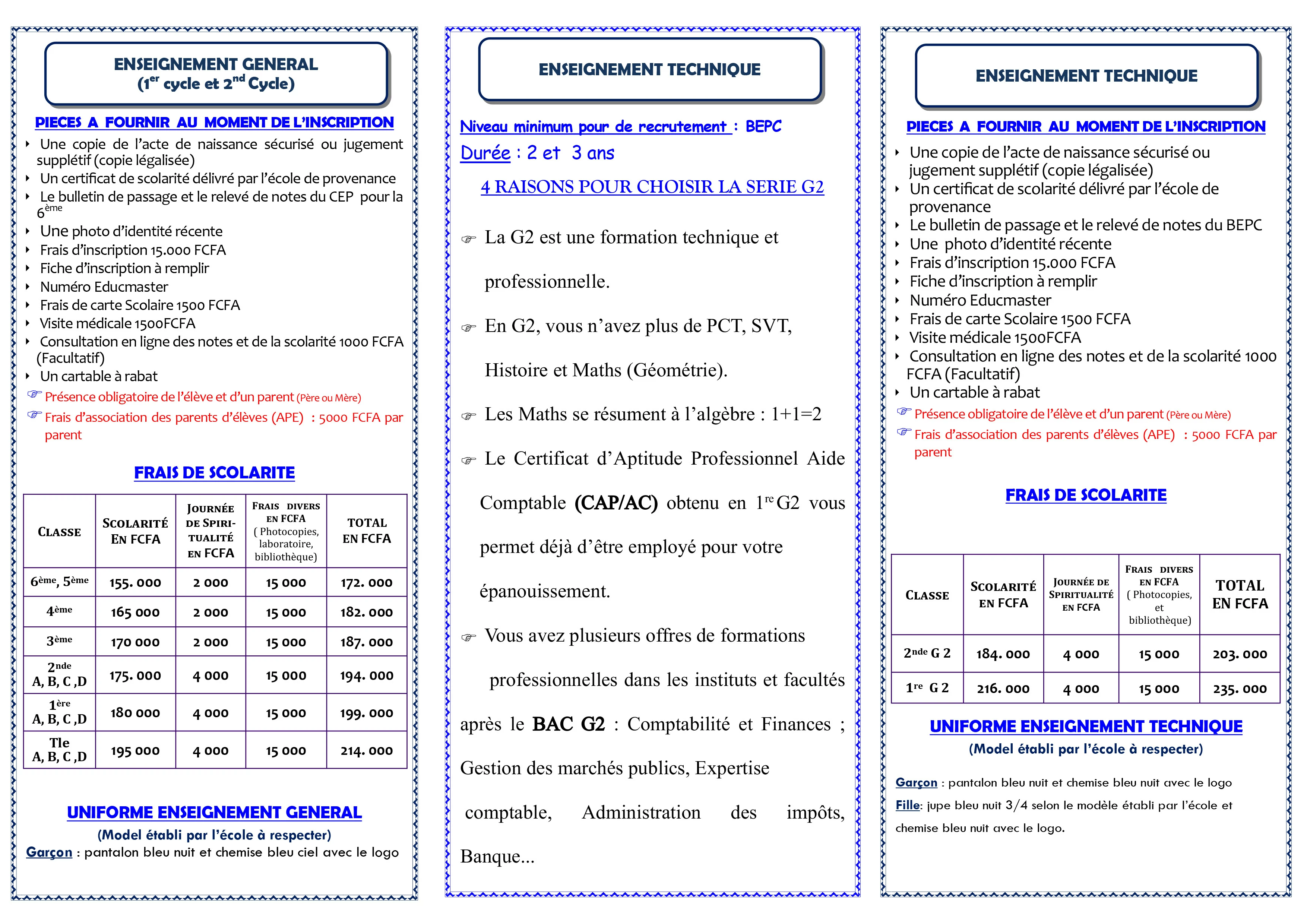 Dépliant Enseignement Général page 2
